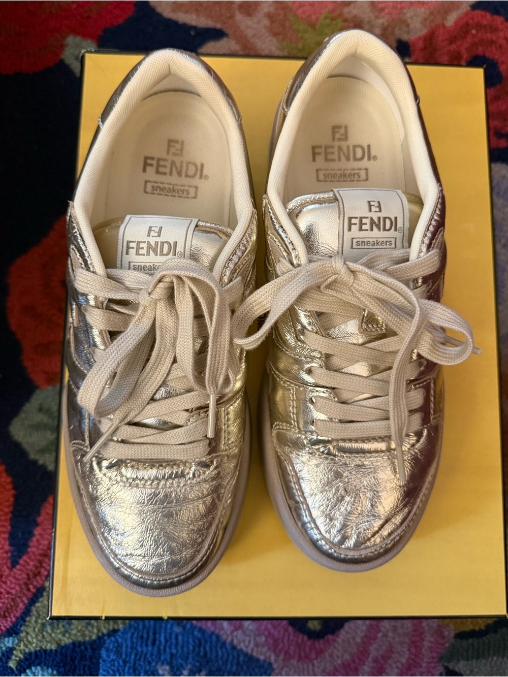 Fendi Match Gold Leather Nappa Sneakers - Picture 4 of 11
